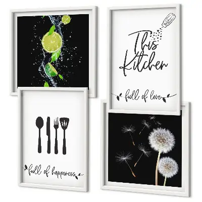 Löwenzahn Kalk Kücheninschriften als mehrteiliges Wandbild mit Rahmen