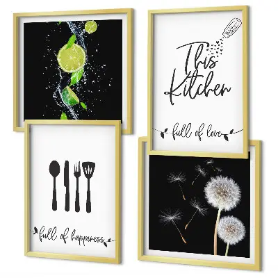 Löwenzahn Kalk Kücheninschriften als mehrteiliges Wandbild mit Rahmen