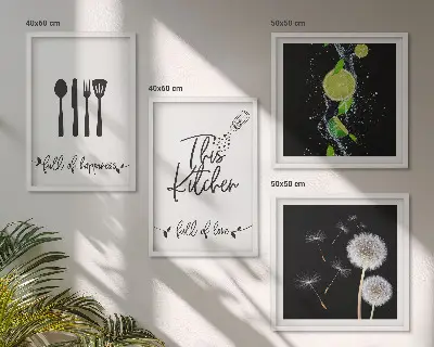 Löwenzahn Kalk Kücheninschriften als mehrteiliges Wandbild mit Rahmen