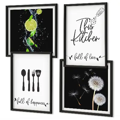 Löwenzahn Kalk Kücheninschriften als mehrteiliges Wandbild mit Rahmen