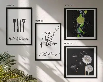 Löwenzahn Kalk Kücheninschriften als mehrteiliges Wandbild mit Rahmen