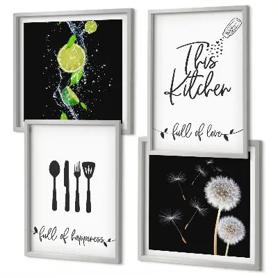 Löwenzahn Kalk Kücheninschriften als mehrteiliges Wandbild mit Rahmen