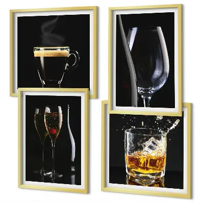 Wanddeko-Set mit Motiven zu Whisky, Wein, Champagner und Kaffee