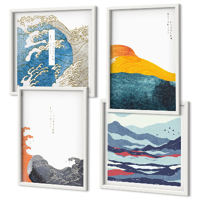 Wanddeko-set Wellen – Japanische Kunstgrafik