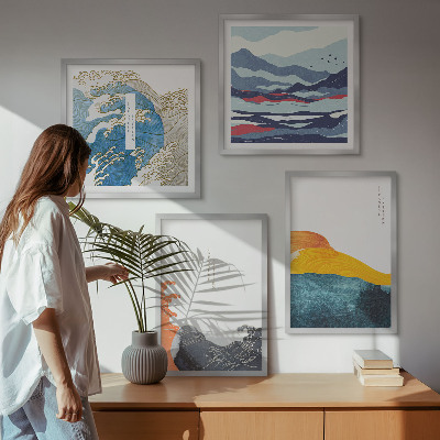 Wanddeko-set Wellen – Japanische Kunstgrafik