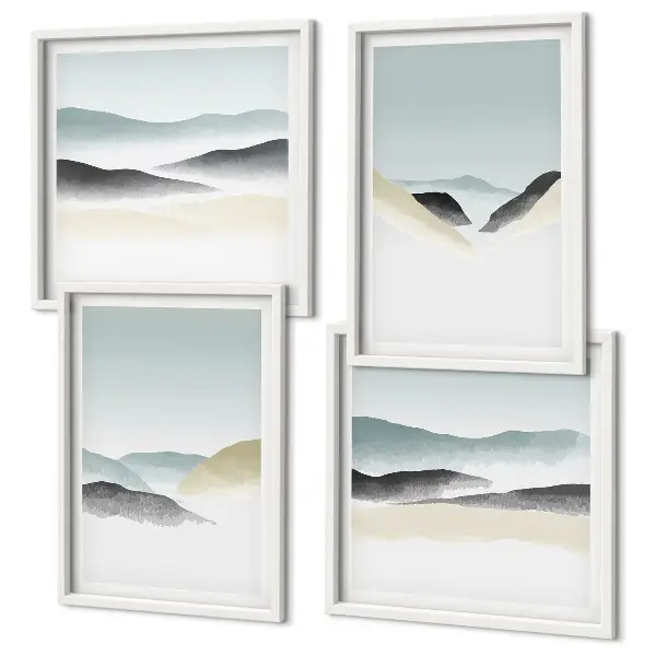 Berge minimalistisches Bild in Pastellfarben als Polyptychon mit Rahmen