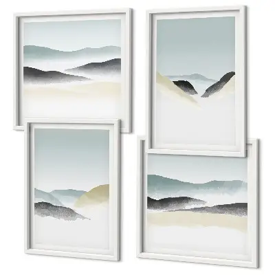 Berge minimalistisches Bild in Pastellfarben als Polyptychon mit Rahmen