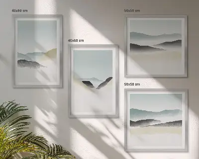 Berge minimalistisches Bild in Pastellfarben als Polyptychon mit Rahmen