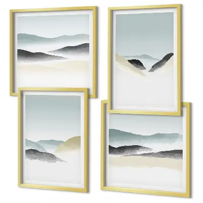 Berge minimalistisches Bild in Pastellfarben als Polyptychon mit Rahmen