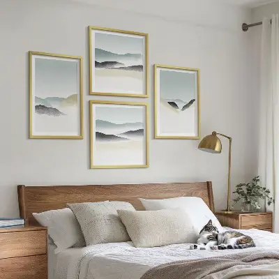 Berge minimalistisches Bild in Pastellfarben als Polyptychon mit Rahmen