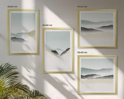Berge minimalistisches Bild in Pastellfarben als Polyptychon mit Rahmen