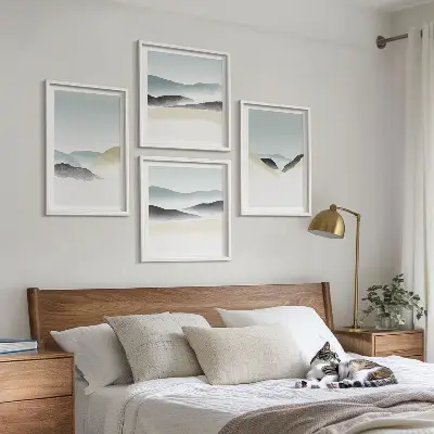 Berge minimalistisches Bild in Pastellfarben als Polyptychon mit Rahmen
