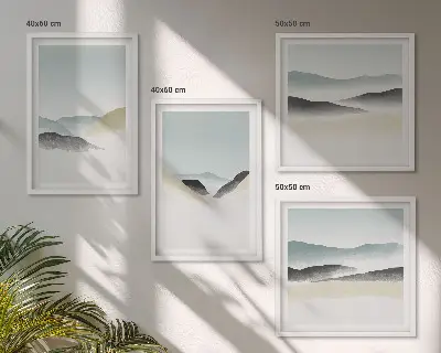 Berge minimalistisches Bild in Pastellfarben als Polyptychon mit Rahmen