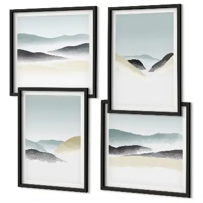 Berge minimalistisches Bild in Pastellfarben als Polyptychon mit Rahmen