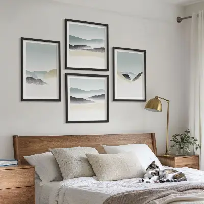 Berge minimalistisches Bild in Pastellfarben als Polyptychon mit Rahmen