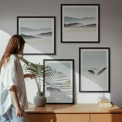Berge minimalistisches Bild in Pastellfarben als Polyptychon mit Rahmen