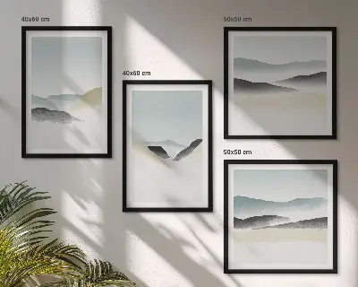 Berge minimalistisches Bild in Pastellfarben als Polyptychon mit Rahmen