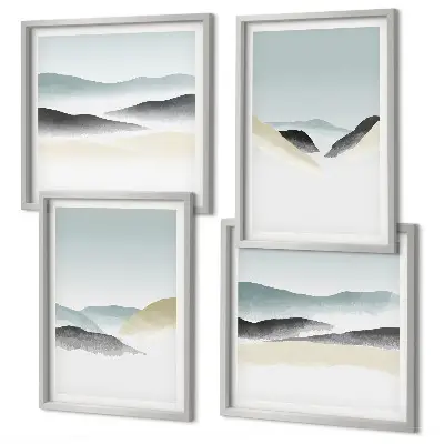 Berge minimalistisches Bild in Pastellfarben als Polyptychon mit Rahmen