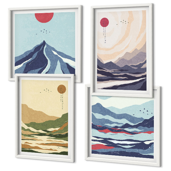 Wanddeko-set Pastellfarbene Berge im Japandi-Stil