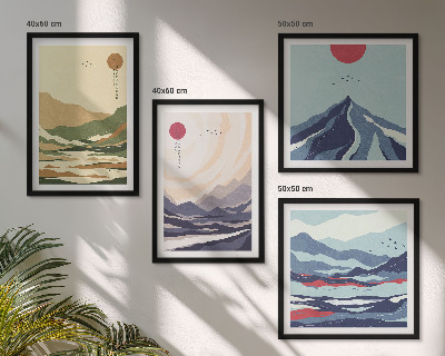 Wanddeko-set Pastellfarbene Berge im Japandi-Stil