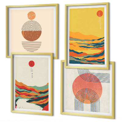 Polyptychon mit rahmen Farbenfrohe Muster der Japandi-Flussberge