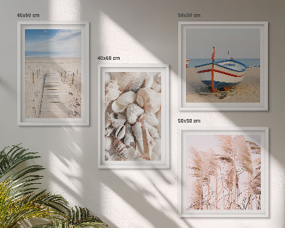 Polyptychon mit rahmen Strand, Boot, Muscheln, Gras, Boho-Stil