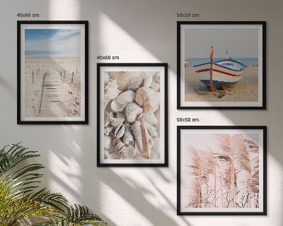 Polyptychon mit rahmen Strand, Boot, Muscheln, Gras, Boho-Stil