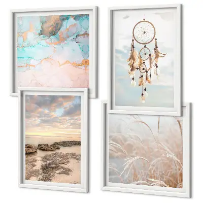 Wanddeko-Set mit Motiven von Wolkenmeer, Traumfänger und Gras