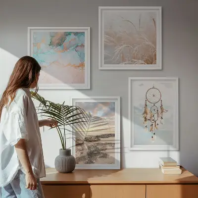 Wanddeko-Set mit Motiven von Wolkenmeer, Traumfänger und Gras