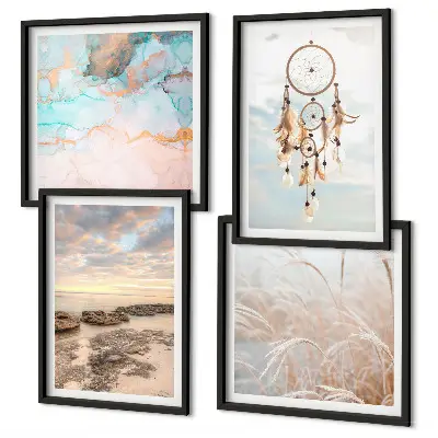 Wanddeko-Set mit Motiven von Wolkenmeer, Traumfänger und Gras