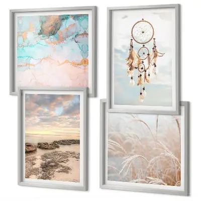 Wanddeko-Set mit Motiven von Wolkenmeer, Traumfänger und Gras