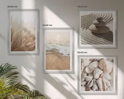 Polyptychon mit Rahmen mit Strandmotiven, Muscheln und Wellen