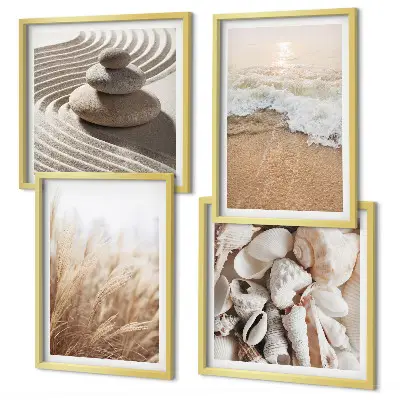 Polyptychon mit Rahmen mit Strandmotiven, Muscheln und Wellen