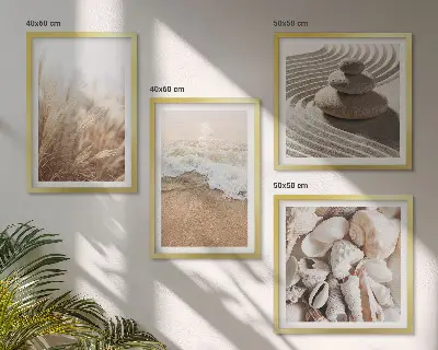 Polyptychon mit Rahmen mit Strandmotiven, Muscheln und Wellen