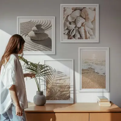 Polyptychon mit Rahmen mit Strandmotiven, Muscheln und Wellen