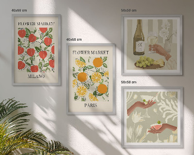 Wanddeko-set Blumenwein Mailand Paris