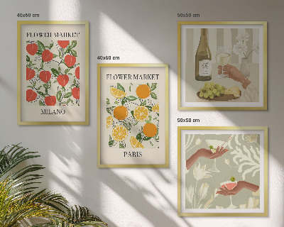 Wanddeko-set Blumenwein Mailand Paris