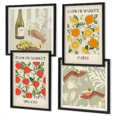Wanddeko-set Blumenwein Mailand Paris
