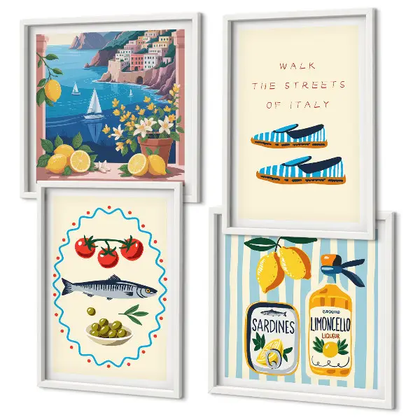 Wanddeko-Set mit italienischen Aromen und farbenfrohen Motiven