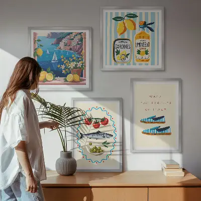 Wanddeko-Set mit italienischen Aromen und farbenfrohen Motiven