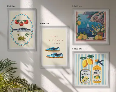 Wanddeko-Set mit italienischen Aromen und farbenfrohen Motiven