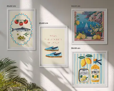 Wanddeko-Set mit italienischen Aromen und farbenfrohen Motiven