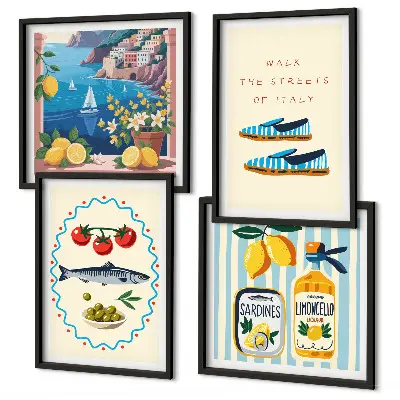 Wanddeko-Set mit italienischen Aromen und farbenfrohen Motiven