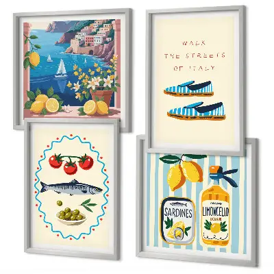 Wanddeko-Set mit italienischen Aromen und farbenfrohen Motiven