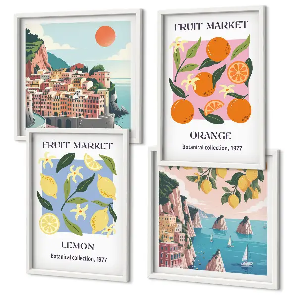Obstposter Zitronen und Orangen als Polyptychon mit Rahmen