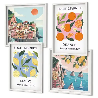Obstposter Zitronen und Orangen als Polyptychon mit Rahmen