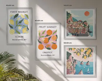 Obstposter Zitronen und Orangen als Polyptychon mit Rahmen