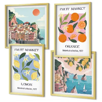 Obstposter Zitronen und Orangen als Polyptychon mit Rahmen