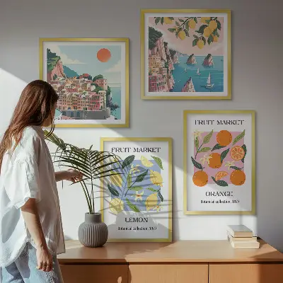 Obstposter Zitronen und Orangen als Polyptychon mit Rahmen