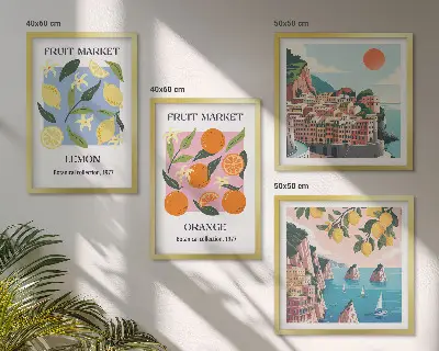 Obstposter Zitronen und Orangen als Polyptychon mit Rahmen